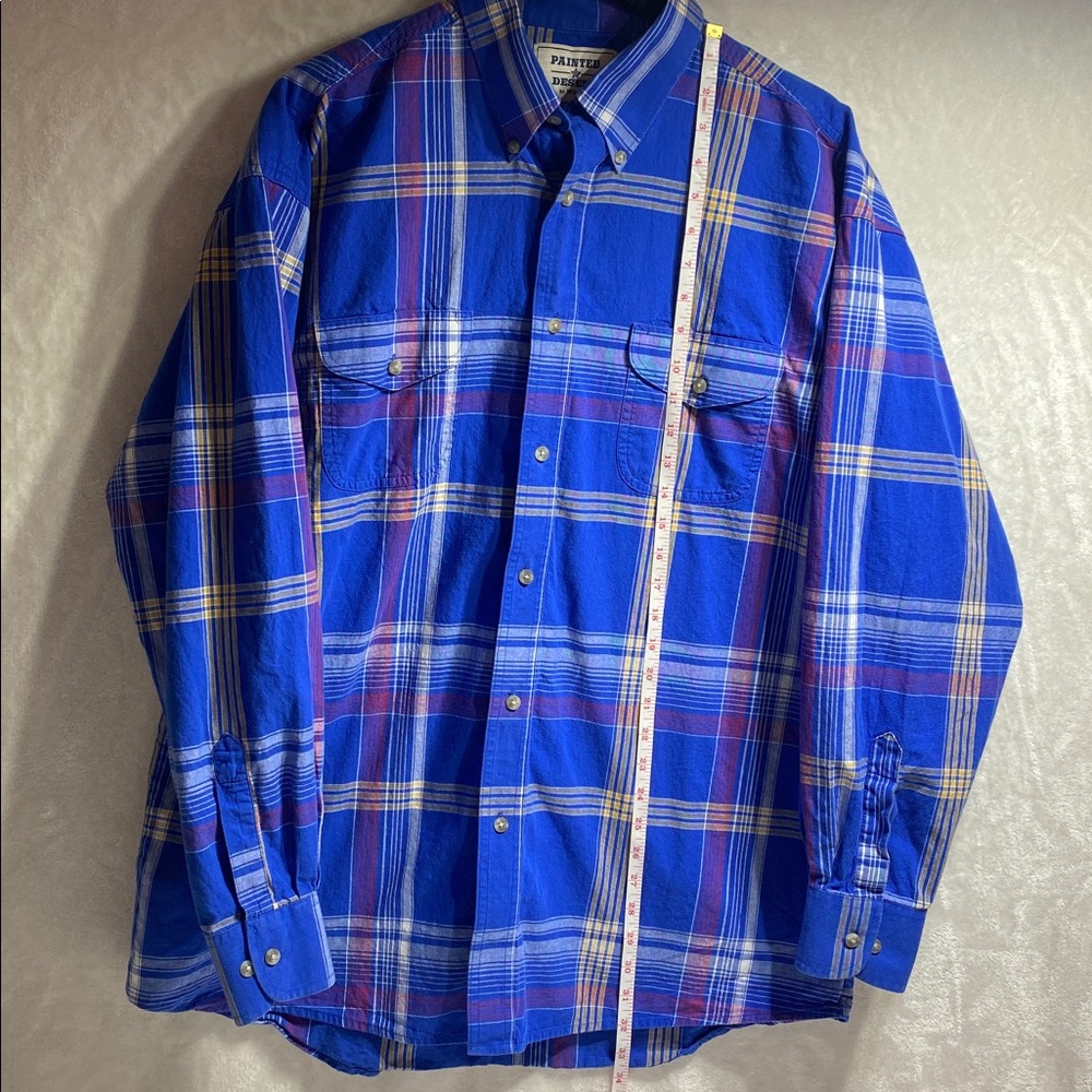 WRANGLER Vintage Painted Desert Blue Plaid Long Sleeve Button-Up Size XLT 90s - Picture 10 of 10